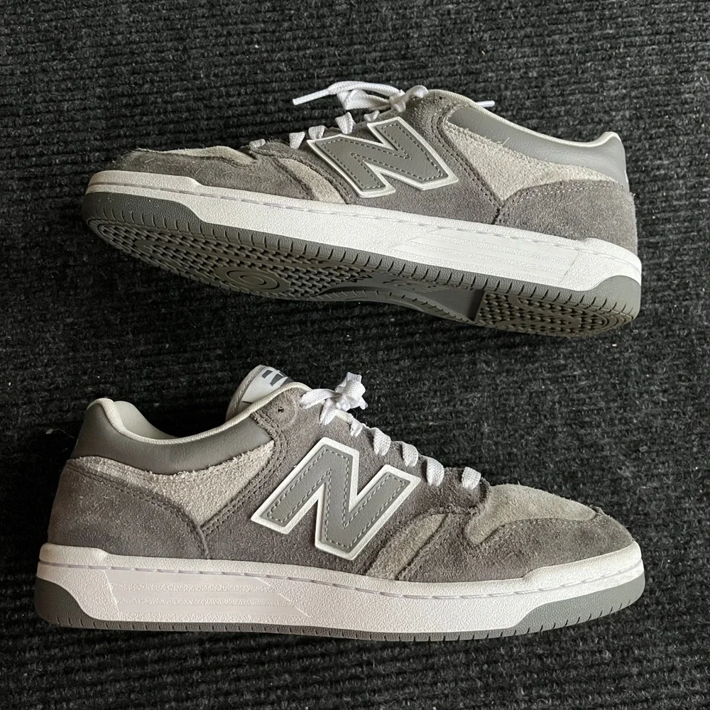 New Balance 480 Court Sneakers Mens 10 Grey White Suede Leather Low Top BB480LEC